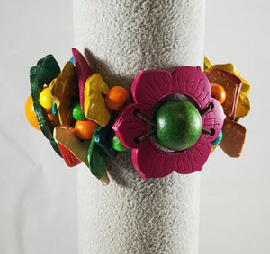 B359 Multi Color Flower Wooden Bead Bracelet - Iris Fashion Jewelry