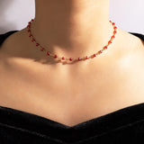 N569 Gold Iridescent Red Bead Choker Necklace with FREE EARRINGS - Iris Fashion Jewelry