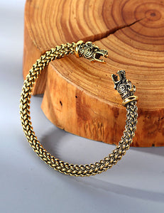 B856 Gold Dragon Head Woven Cuff Bracelet - Iris Fashion Jewelry