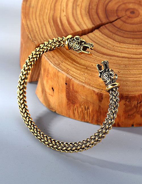 B856 Gold Dragon Head Woven Cuff Bracelet - Iris Fashion Jewelry