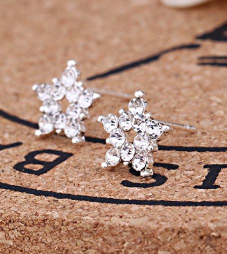 E336 Silver Rhinestone Star Earrings - Iris Fashion Jewelry