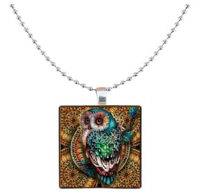 N1793 Silver Colorful Owl Square Beaded Chain Necklace with FREE Earrings - Iris Fashion Jewelry