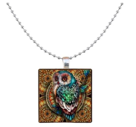 N1793 Silver Colorful Owl Square Beaded Chain Necklace with FREE Earrings - Iris Fashion Jewelry