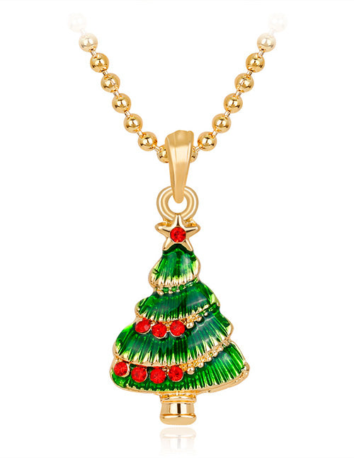 Z140 Gold Christmas Tree with Rhinestones Necklace with FREE EARRINGS - Iris Fashion Jewelry