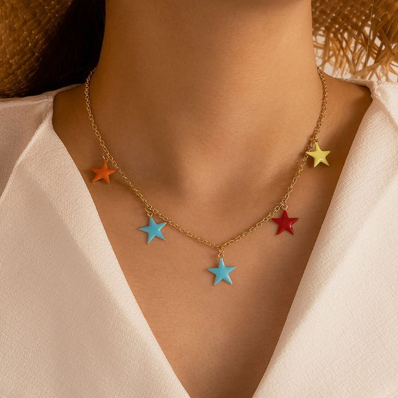 N1471 Gold Multi Color Star Necklace with FREE Earrings - Iris Fashion Jewelry