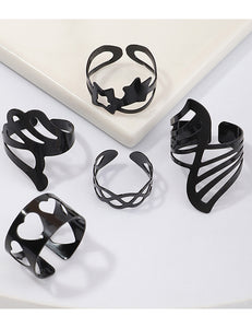 RS40 Black 5 Piece Ring Set - Iris Fashion Jewelry