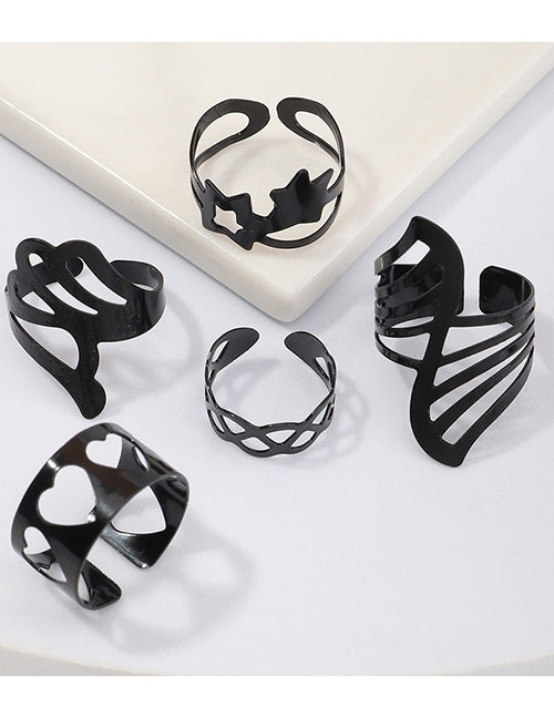 RS40 Black 5 Piece Ring Set - Iris Fashion Jewelry