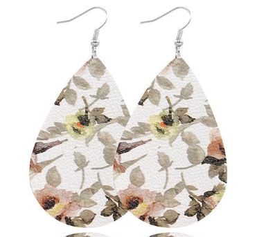 *E1221 Floral Pattern Leather Teardrop Earrings - Iris Fashion Jewelry