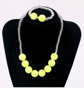 L22 Clear & Yellow Beads Necklace & Bracelet Set - Iris Fashion Jewelry