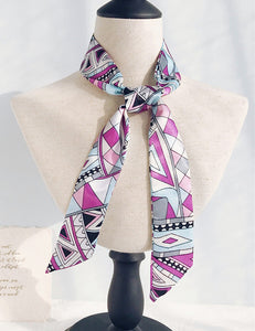 H507 Lilac Geometric Design Satin Scarf - Iris Fashion Jewelry