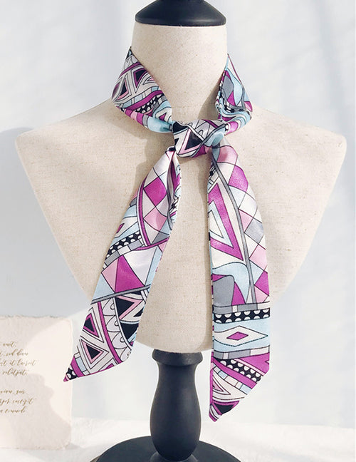 H507 Lilac Geometric Design Satin Scarf - Iris Fashion Jewelry