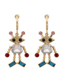 E981 Gold Gemstone Robot Earrings - Iris Fashion Jewelry