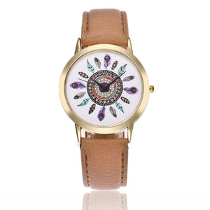 W298 Beige Band Colorful Feathers Collection Quartz Watch - Iris Fashion Jewelry