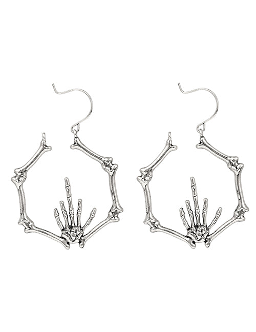 E804 Silver Skelton Middle Finger Earrings - Iris Fashion Jewelry