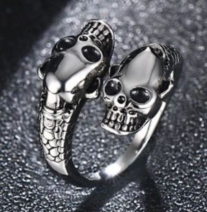 AR24 Silver Double Skull Adjustable Ring - Iris Fashion Jewelry