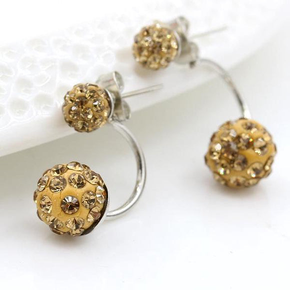 E692 Champagne Crystal Peek A Boo Double Ball Earrings - Iris Fashion Jewelry