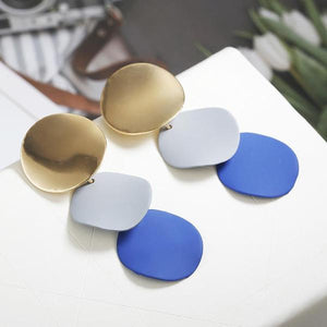 E164 Gold White & Blue Dangle Earrings - Iris Fashion Jewelry