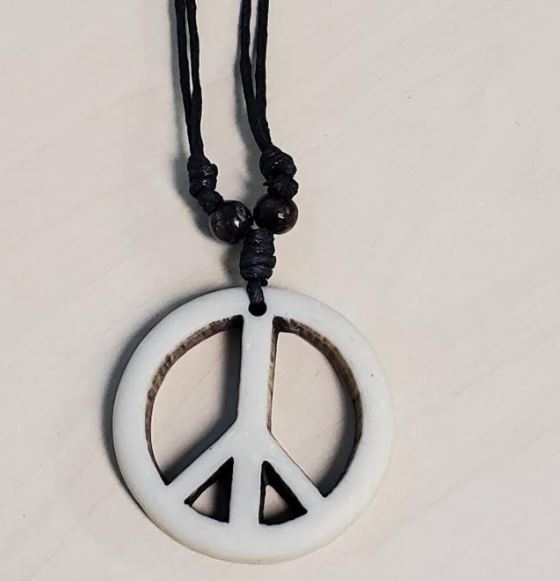 N1539 Peace Sign on Leather Cord Necklace - Iris Fashion Jewelry