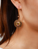 E451 Bronze Round Filigree Baked Enamel Earrings - Iris Fashion Jewelry
