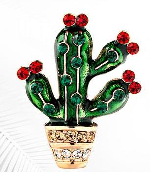 F114 Rhinestone Cactus Fashion Pin - Iris Fashion Jewelry