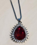 N580 Silver Red Teardrop Gemstone with Rhinestones Necklace with FREE Earrings - Iris Fashion Jewelry