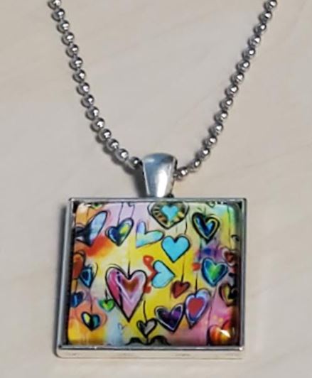 N658 Silver Colorful Hearts Square Beaded Chain Necklace with FREE Earrings - Iris Fashion Jewelry