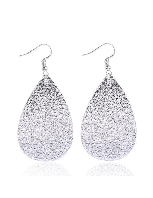 E1254 Silver Teardrop Leather Earrings - Iris Fashion Jewelry
