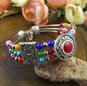 B487 Silver Multi Color Bead Layered Bracelet - Iris Fashion Jewelry