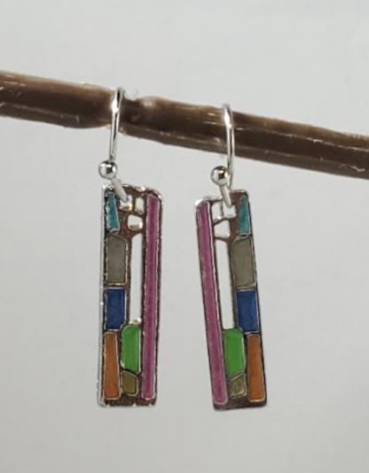 E753 Silver Colorful Rectangle Baked Enamel Earrings - Iris Fashion Jewelry
