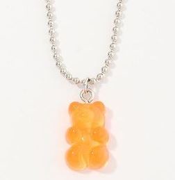 L483 Orange Gummy Bear on Beaded Chain Necklace FREE Earrings - Iris Fashion Jewelry