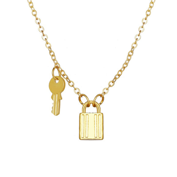 N597 Gold Dainty Lock & Key Necklace FREE Earrings - Iris Fashion Jewelry