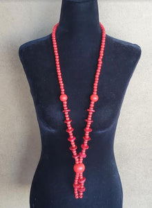 N119 Red Wooden Necklace with FREE Earrings - Iris Fashion Jewelry