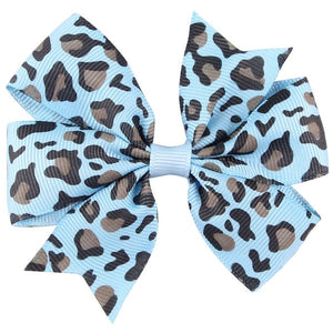 H442 Small Blue Leopard Print Bow Hair Clip - Iris Fashion Jewelry