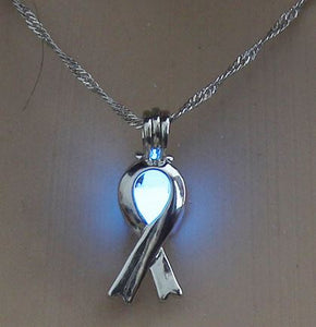 N1699 Silver Glow in the Dark Awareness Ribbon Necklace with FREE EARRINGS - Iris Fashion Jewelry