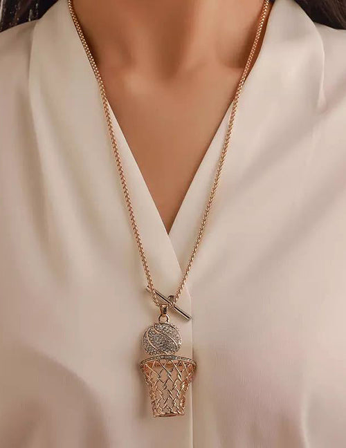 N744 Gold Basketball & Hoop Necklace with FREE Earrings - Iris Fashion Jewelry