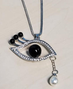 N314 Silver Black Pearl Eye Necklace with FREE Earrings - Iris Fashion Jewelry