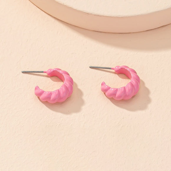 E1724 Small Pale Pink Twisted Open Hoop Earrings - Iris Fashion Jewelry
