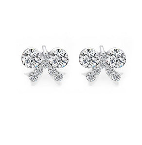 E460 Silver Rhinestone Bow Earrings - Iris Fashion Jewelry