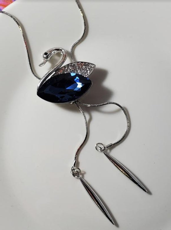 N784 Silver Royal Blue Gemstone Swan Necklace with FREE Earrings - Iris Fashion Jewelry
