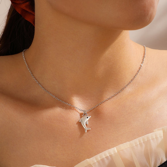 N163 Silver Dolphin Necklace With FREE Earrings - Iris Fashion Jewelry