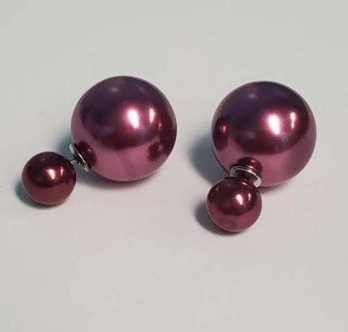 *E490 Pearlized Mauve Double Ball Earrings - Iris Fashion Jewelry