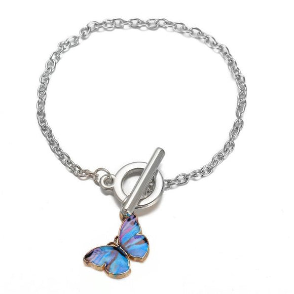 L292 Silver Purple & Blue Butterfly Charm Bracelet - Iris Fashion Jewelry