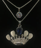 AZ29 Silver Blue Gemstone Moonstone Crown Necklace with FREE Earrings - Iris Fashion Jewelry