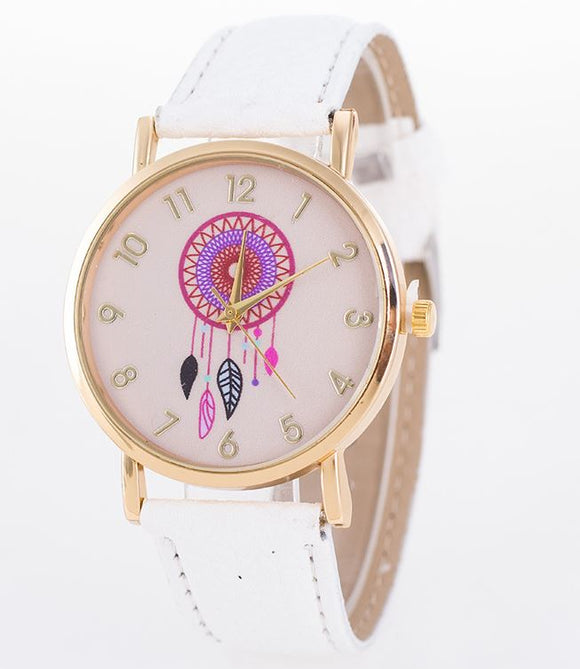 W556 White Pink Face Dreamcatcher Collection Quartz Watch - Iris Fashion Jewelry