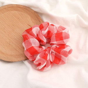 H416 Red Checker Board Hair Scrunchie - Iris Fashion Jewelry