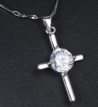 N1545 Silver Dainty Cross Rhinestone Necklace with FREE Earrings - Iris Fashion Jewelry