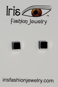 *E1113 Silver Black Square Magnetic Earrings - Iris Fashion Jewelry