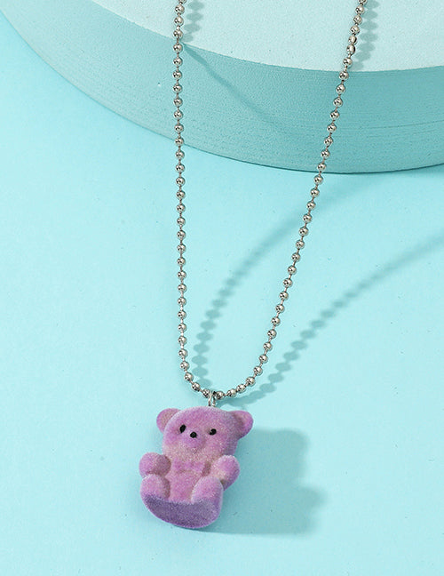 L66 Lavender Fuzzy Gummy Bear on Beaded Chain Necklace FREE Earrings - Iris Fashion Jewelry