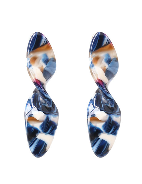 E1743 Acrylic Blue Design Twist Earrings - Iris Fashion Jewelry