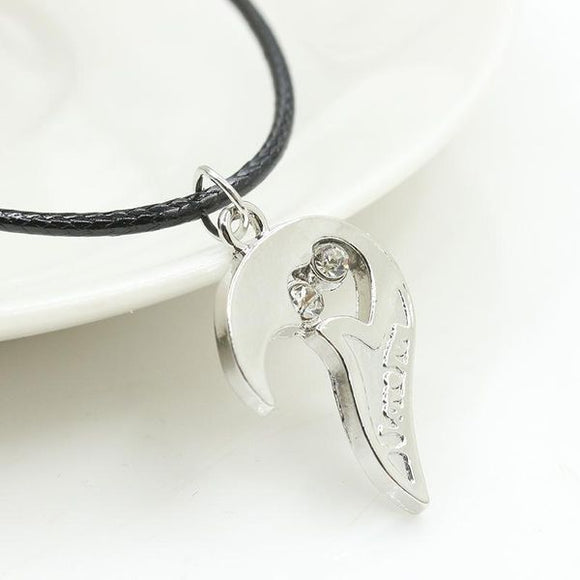 N1205 Silver Half Heart on Leather Cord Necklace with FREE Earrings - Iris Fashion Jewelry